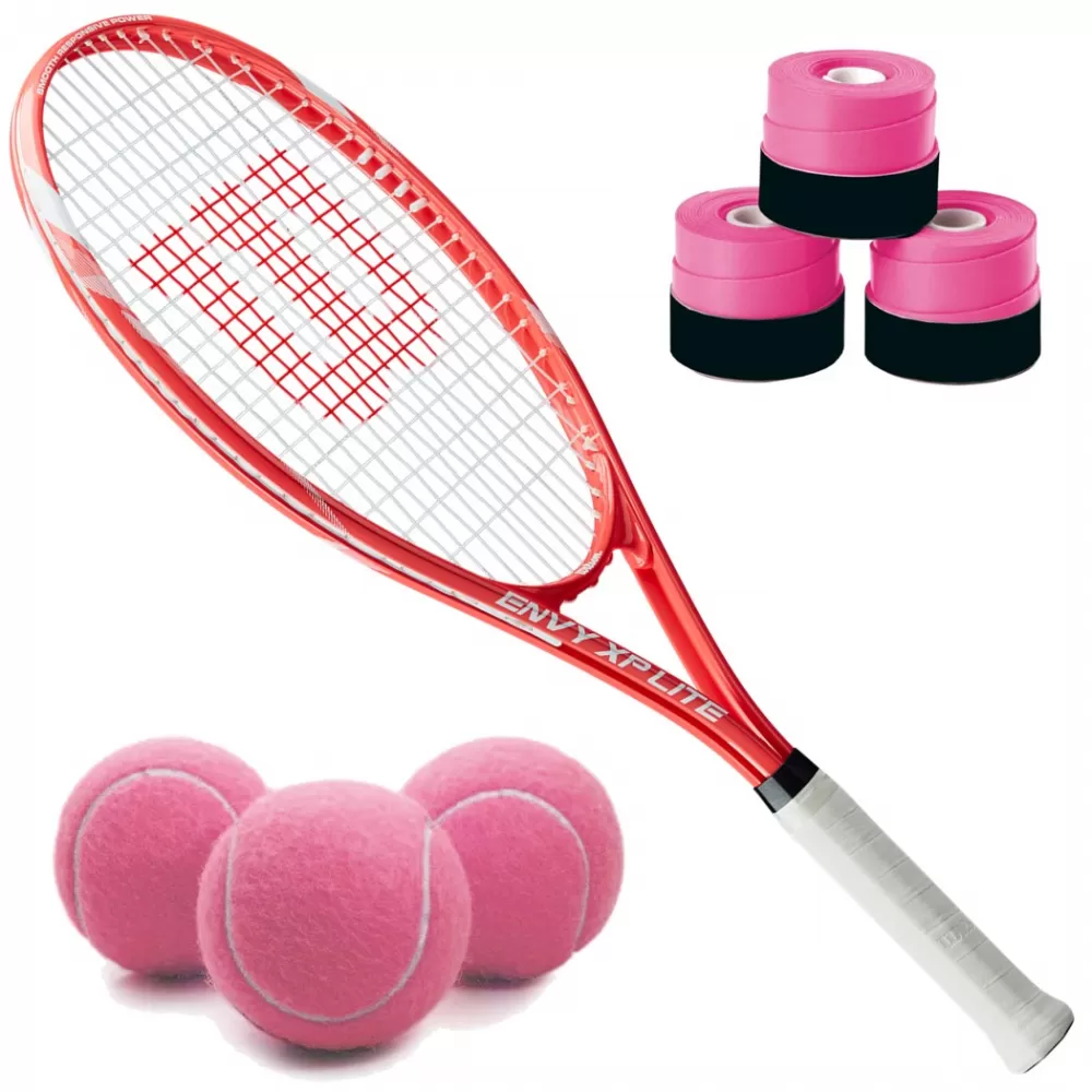 Wilson Envy XP Lite Tennis Racquet Bundled With 3 Overgrips And 3 Pink Tennis Balls